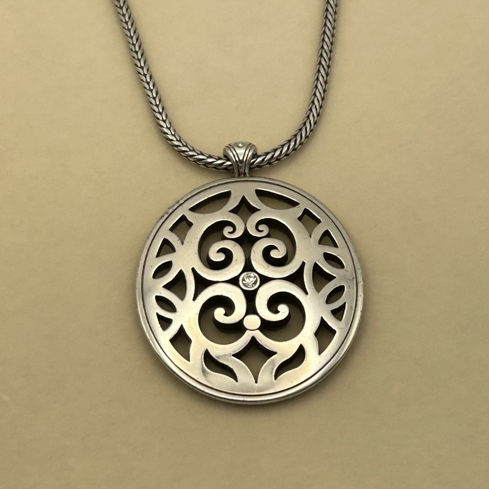 Brighton Destino Necklace 17" Silver Plated Crystal Adjustable Chunky Chain - Picture 2 of 15